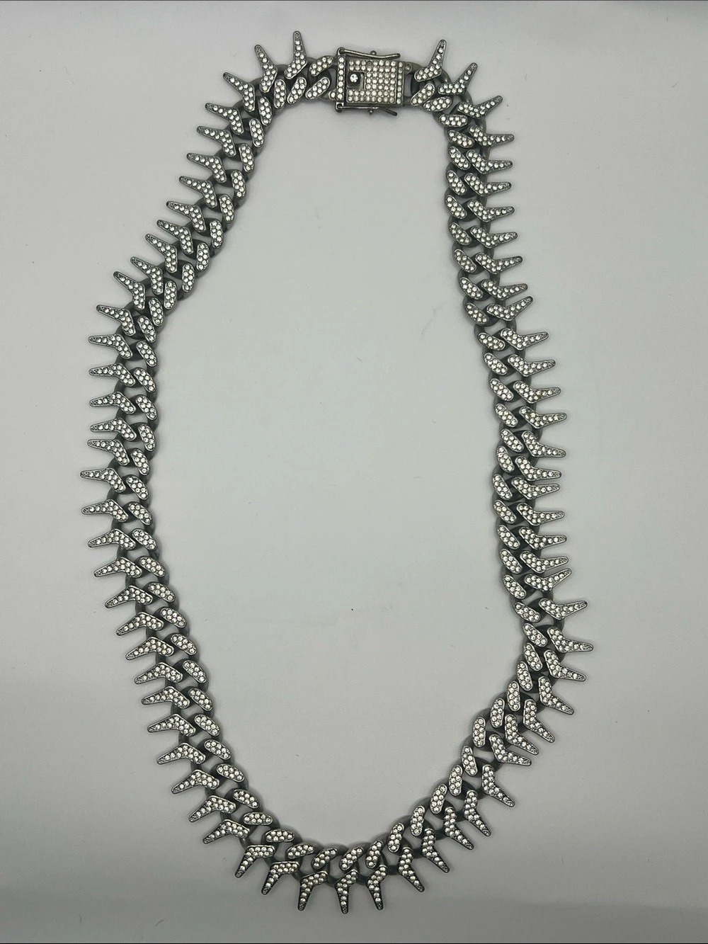 Silver Rhinestone Spike Statement Necklace